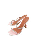 Amina Muaddi Light Rose Satin Gilda Crystal Embellished Mules 38.5