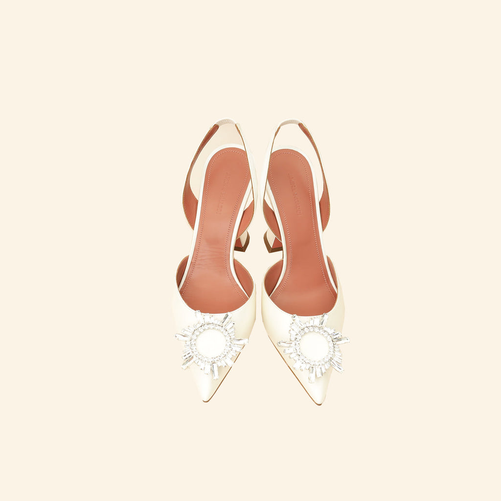 Amina Muaddi White Satin Begum Sling 39