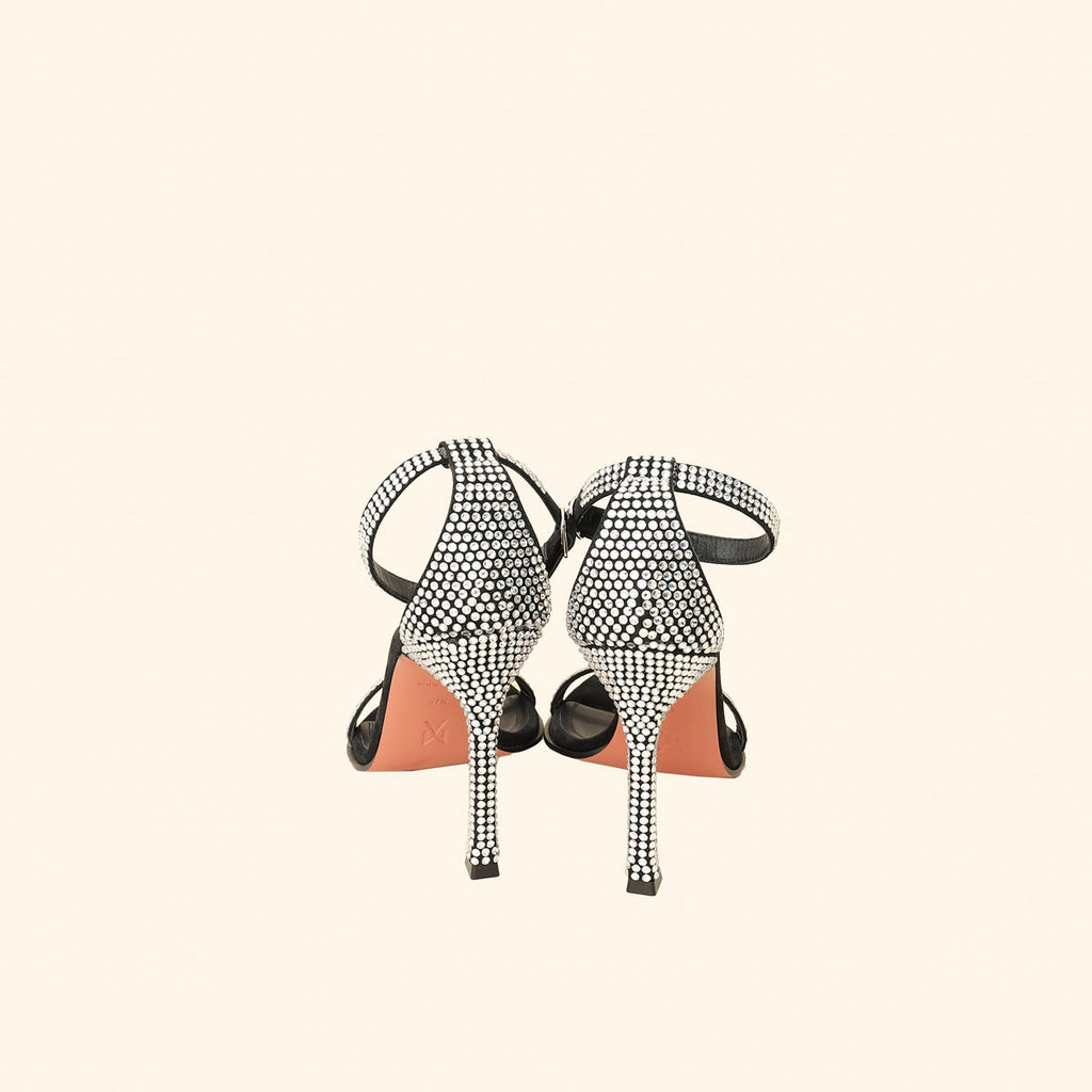 Amina Muaddi Black Kim Crystal Sandal 37.5