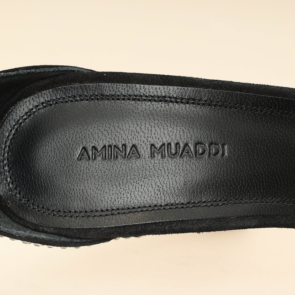 Amina Muaddi Black Kim Crystal Sandal 37.5