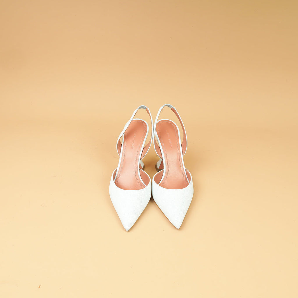 Amina Muaddi Light Blue Denim Holli Sling 95 Pumps 37.5