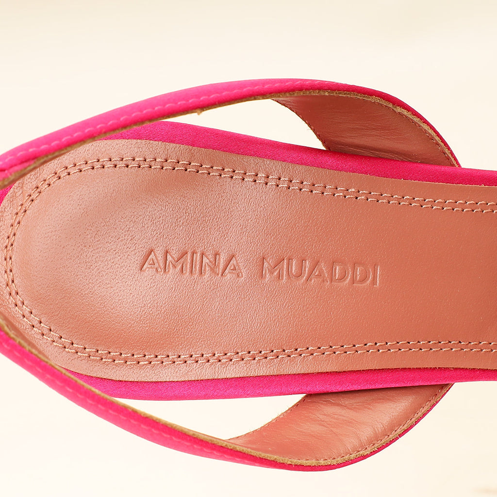 Amina Muaddi Fuchsia Satin Rosie Sling Pumps 37