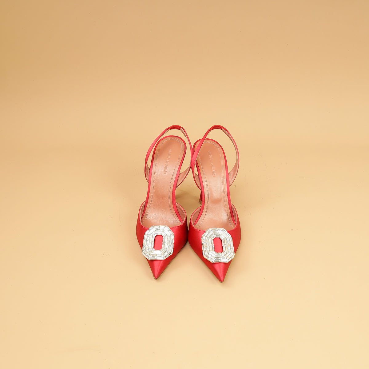 Amina Muaddi Roman Red Satin Camelia Sling 105 Pumps 38