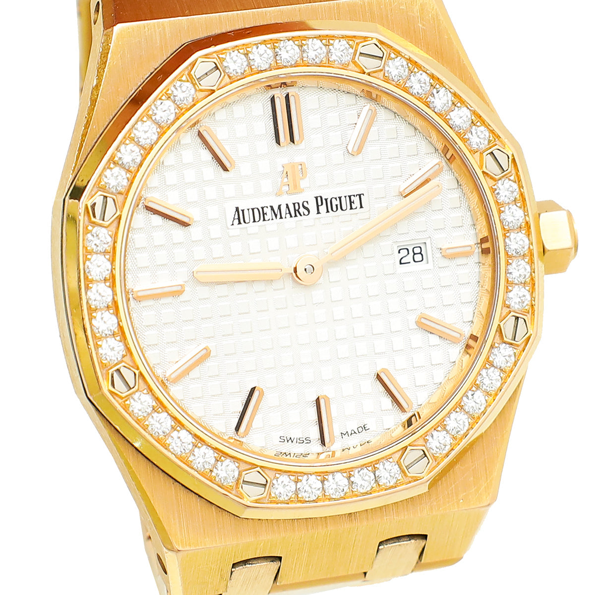 Audemars 18K Pink Gold Diamond Royal Oak Piguet 33mm Quartz Watch