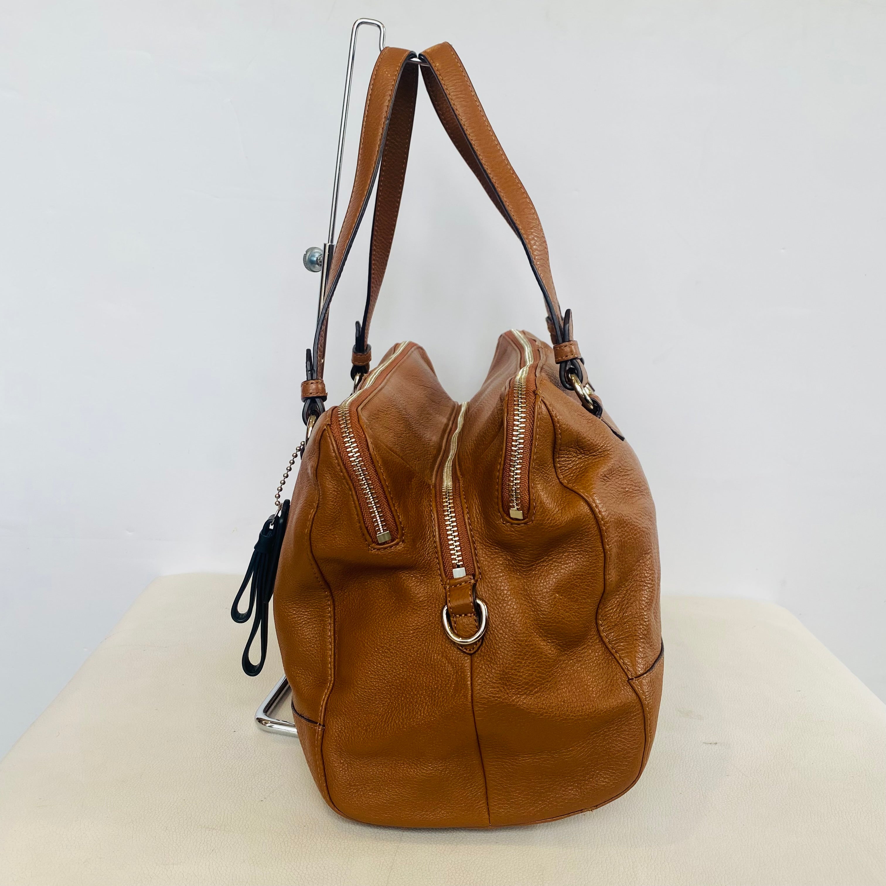 COACH Park Pebbled Calfskin Katheryn Triple Zip Satchel Tan/Brown Carryall Handbag 31324