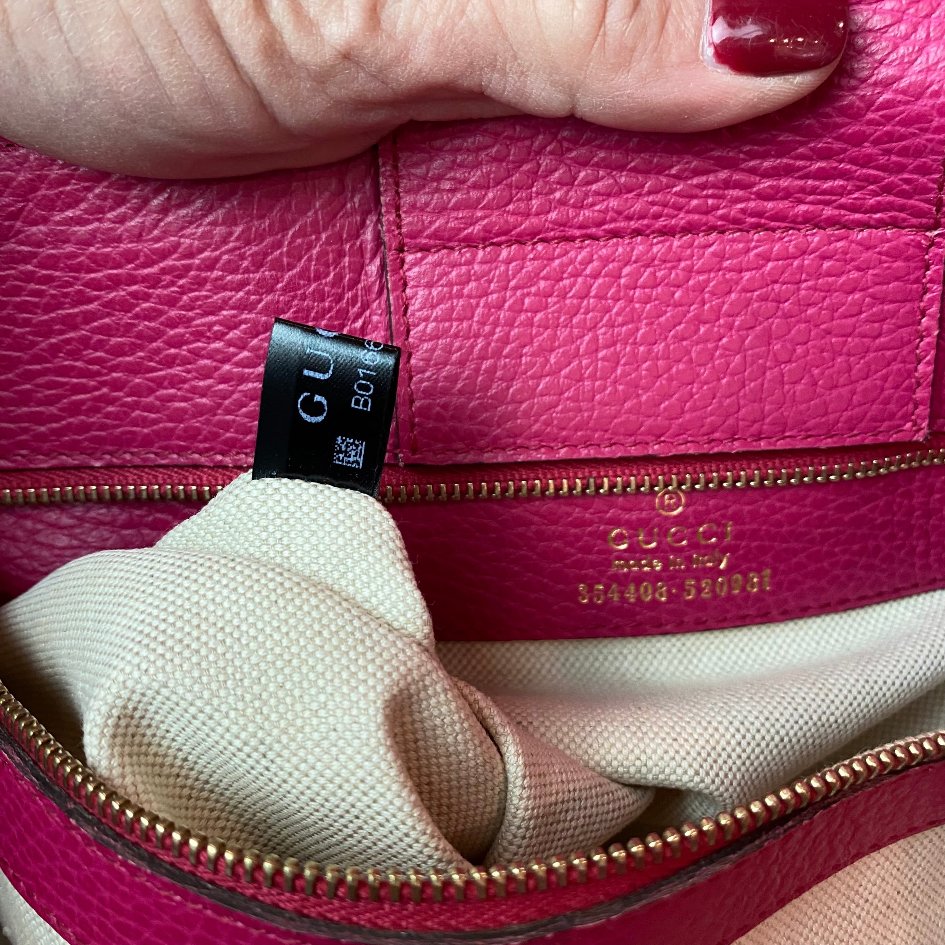 GUCCI Swing Medium Leather Tote Shoulder Bag Pink