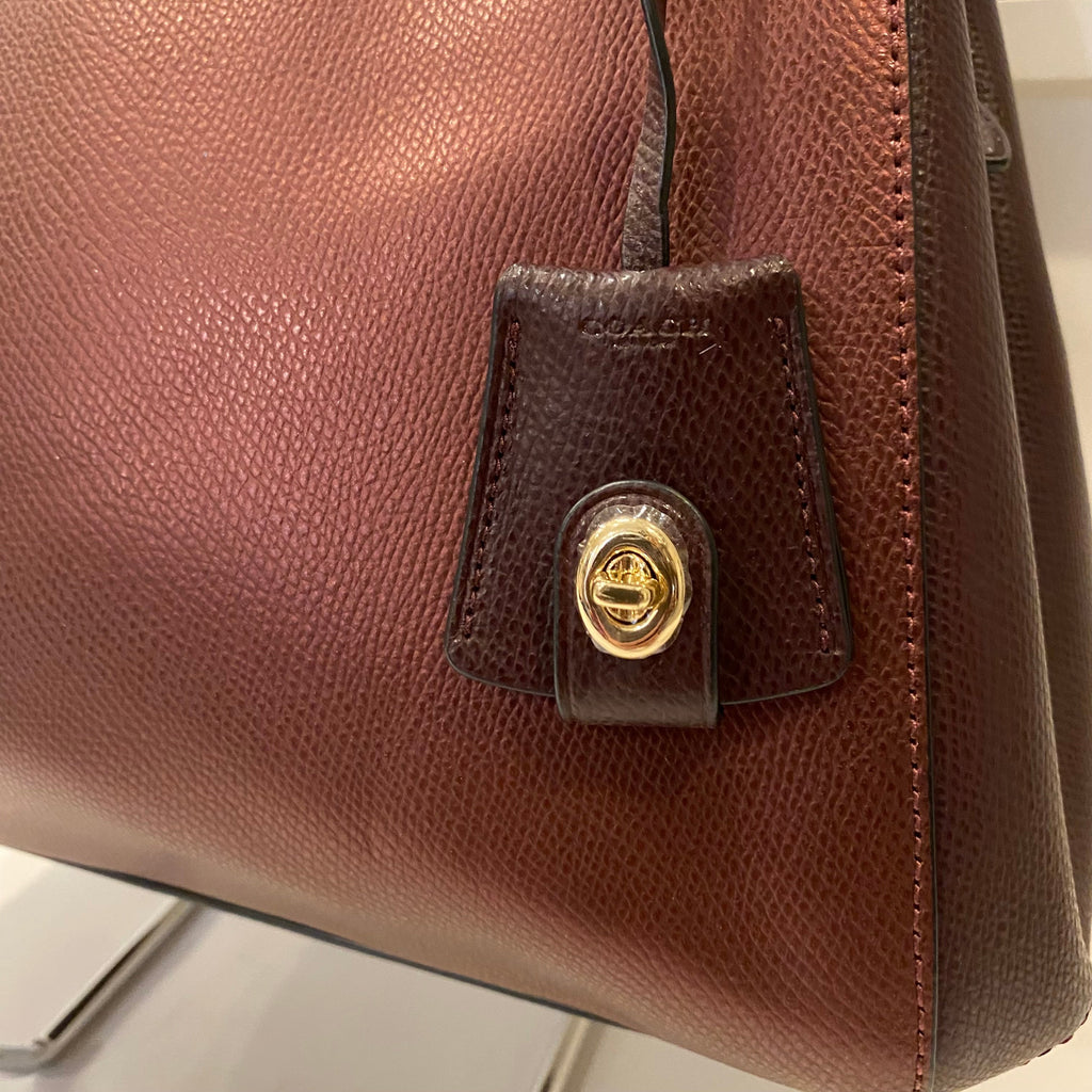 COACH Margot Carryall Metallic Burgundy Silver Handbag