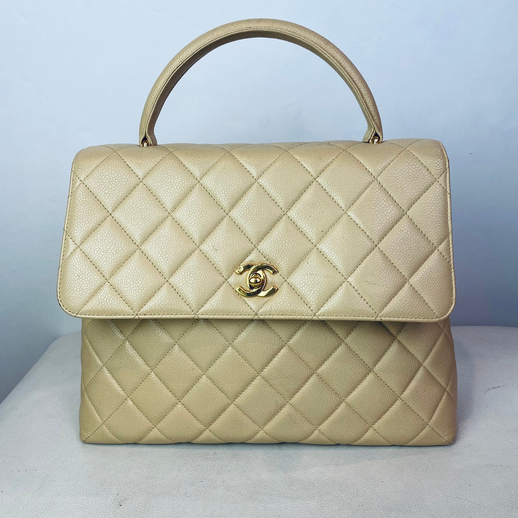 CHANEL “Kelly Bag” Top Handle Satchel Hand Bag Beige