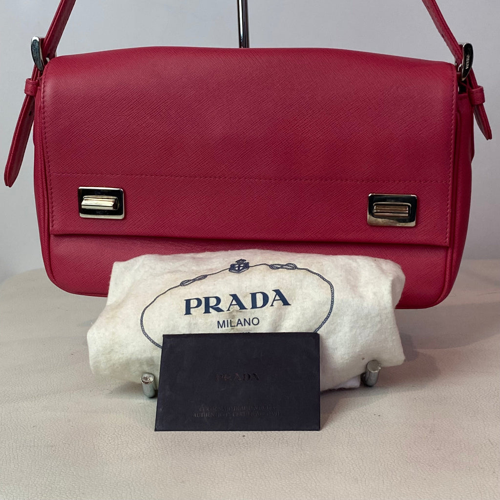 PRADA Pink Saffiano Leather Turnlock Shoulder Bag NWT