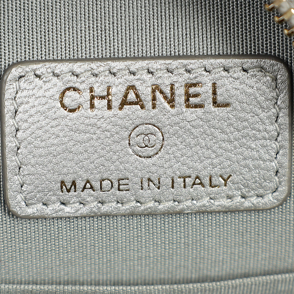 Chanel Metallic Gray 19 Round Mini Clutch w/ Chain