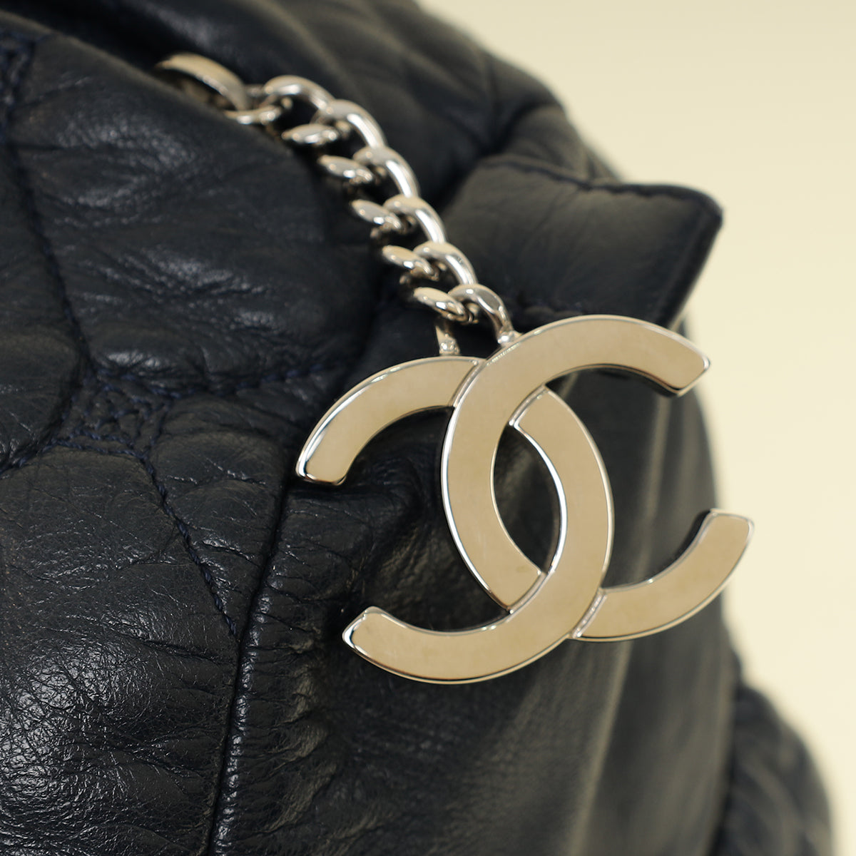 Chanel Indigo Blue CC Quilted Hidden Chain Bowler Bag