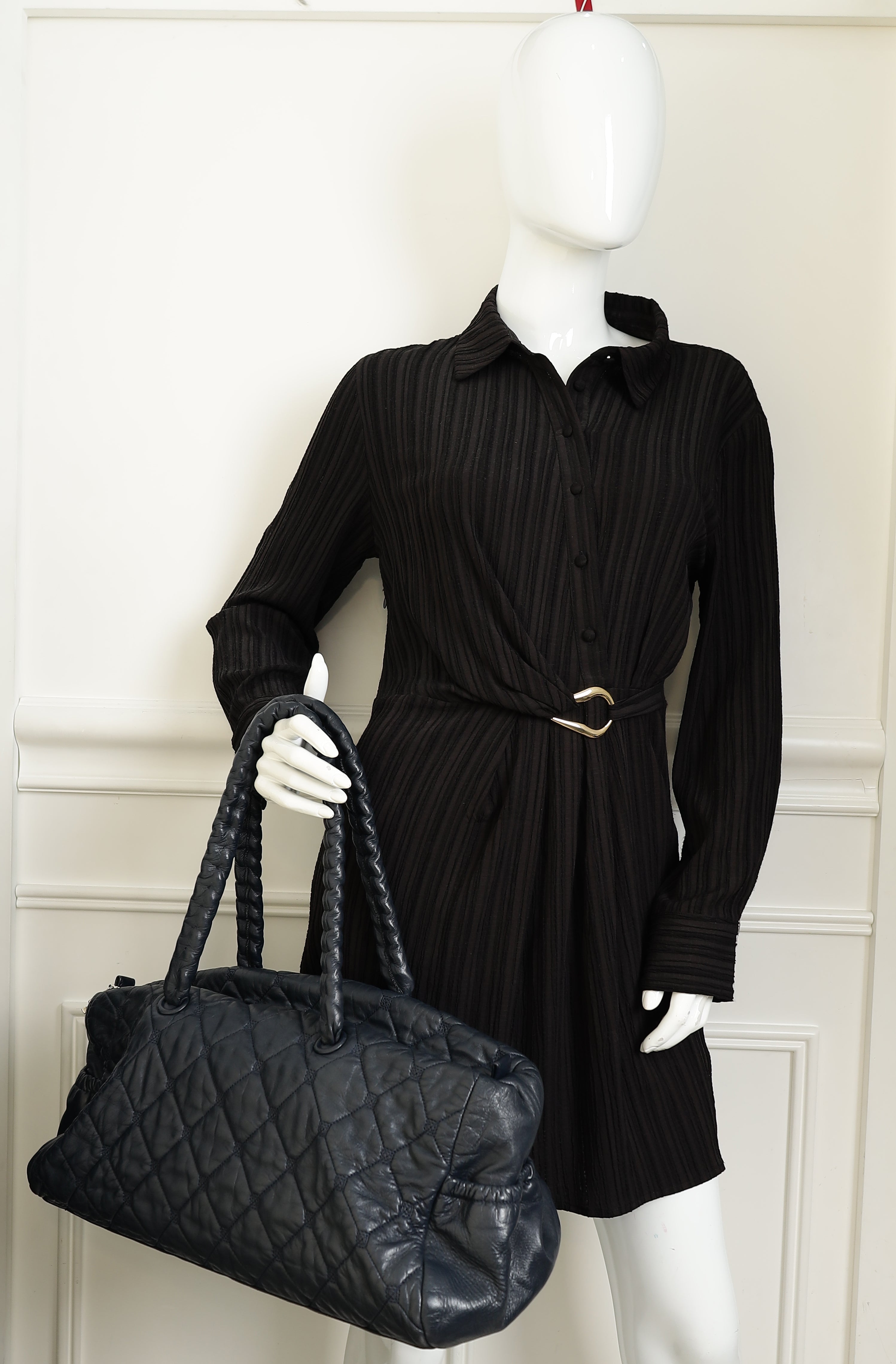 Chanel Indigo Blue CC Quilted Hidden Chain Bowler Bag