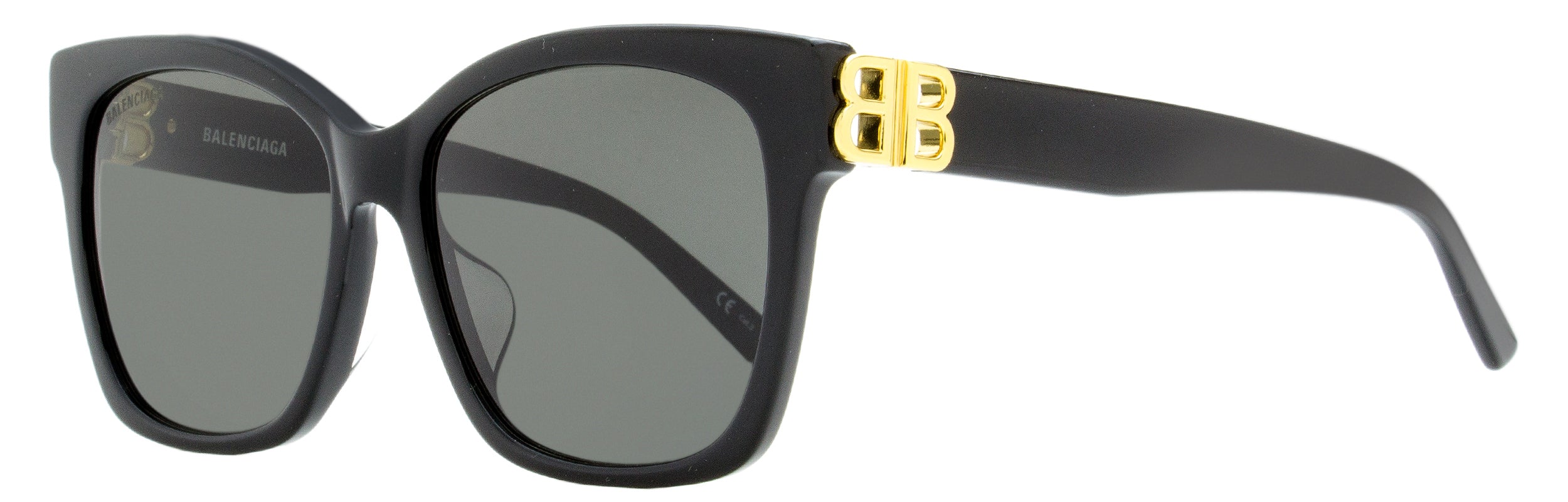 Balenciaga Square Sunglasses BB0102SA 001 Black/Gold 57mm 102 Black Gold