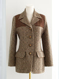 Chanel Vintage F/W 1992 English Tweed Suede Brown CC Gold Runway Jacket