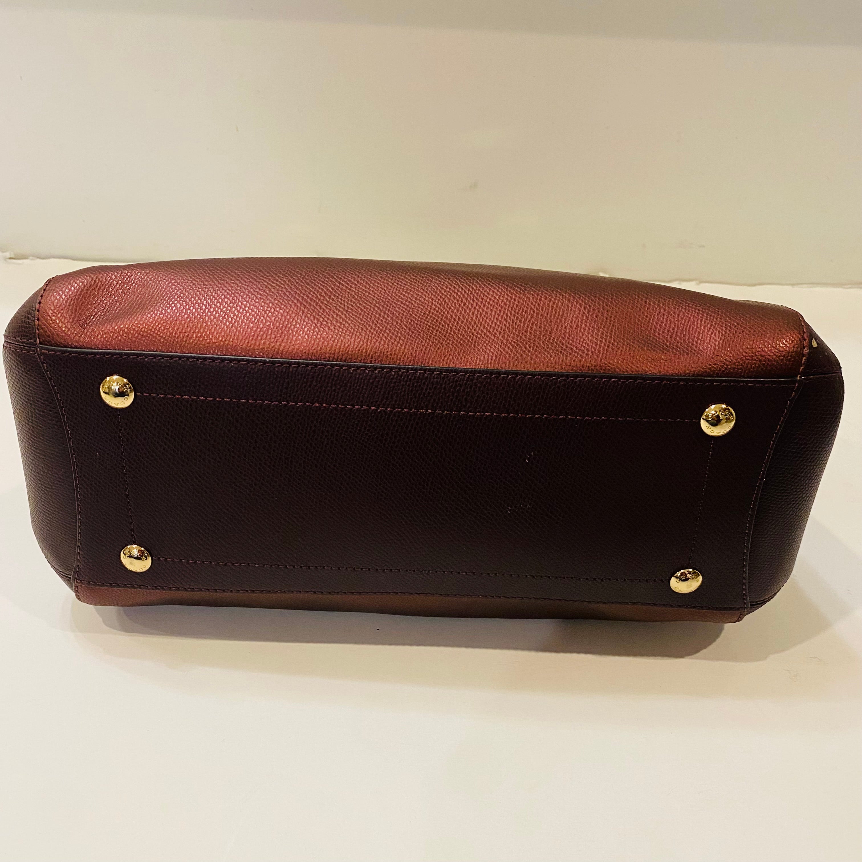 COACH Margot Carryall Metallic Burgundy Silver Handbag