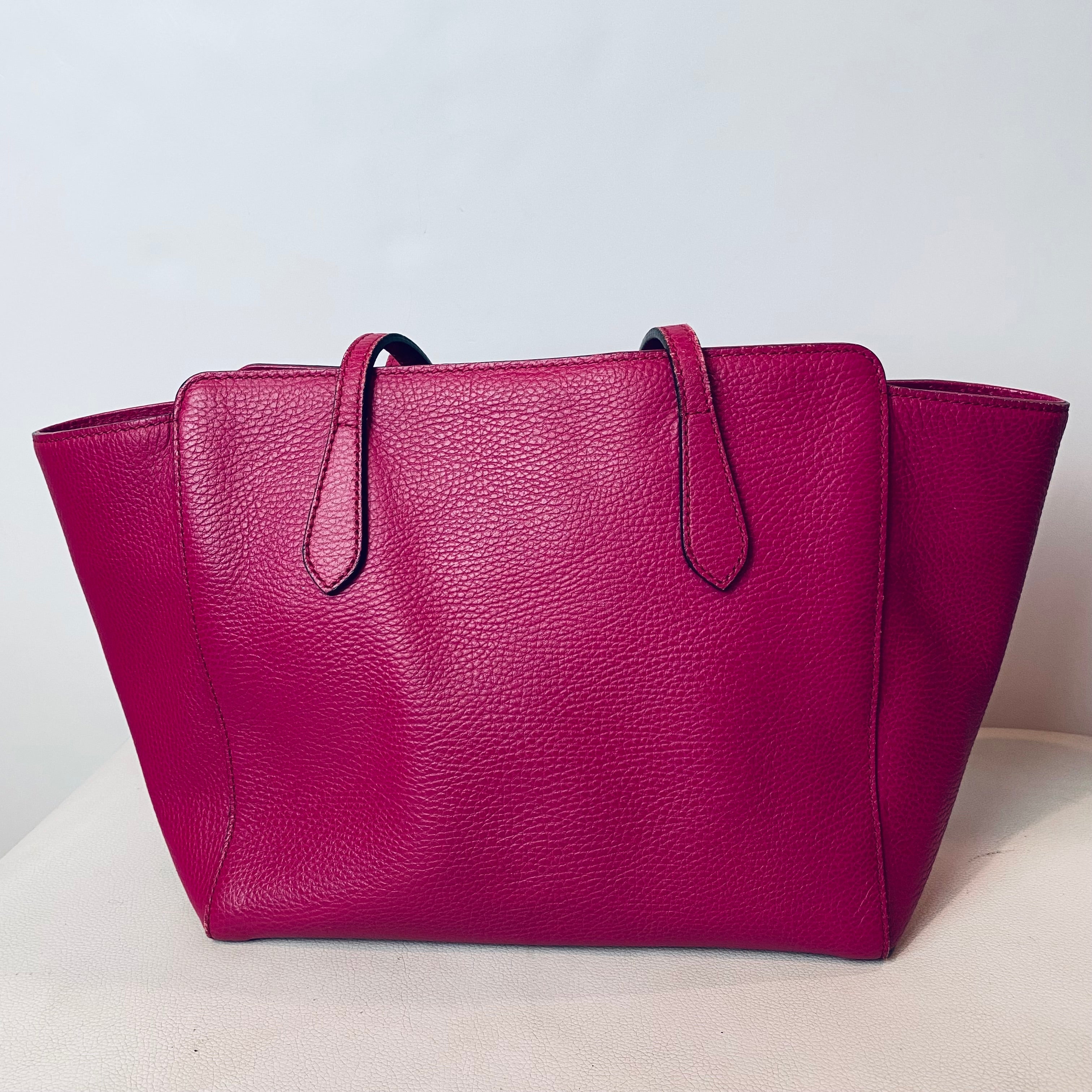 GUCCI Swing Medium Leather Tote Shoulder Bag Pink