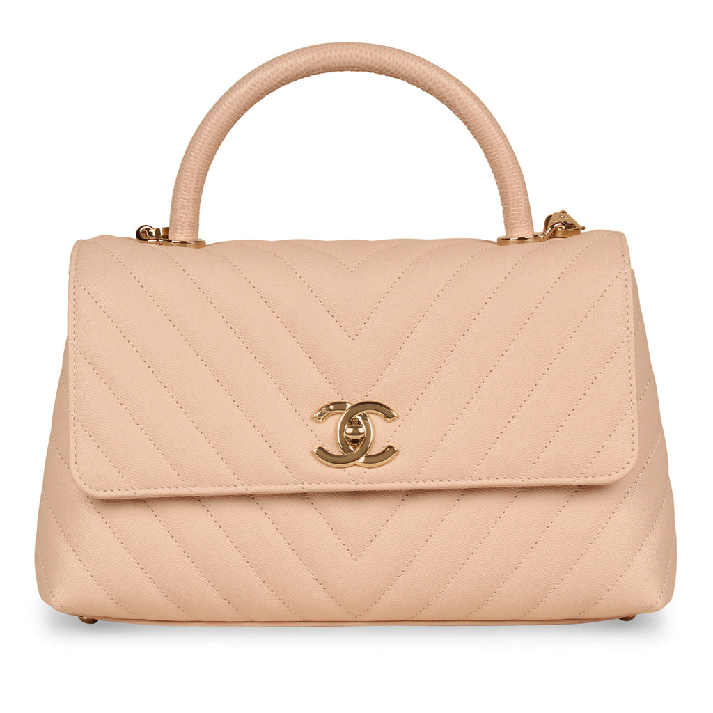 Chanel Pink Chevron Coco Top Handle - Medium