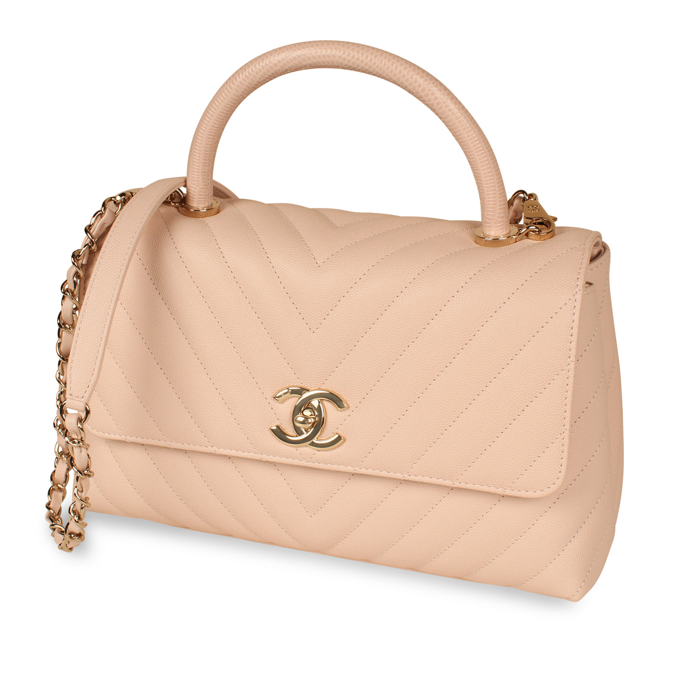 Chanel Pink Chevron Coco Top Handle - Medium