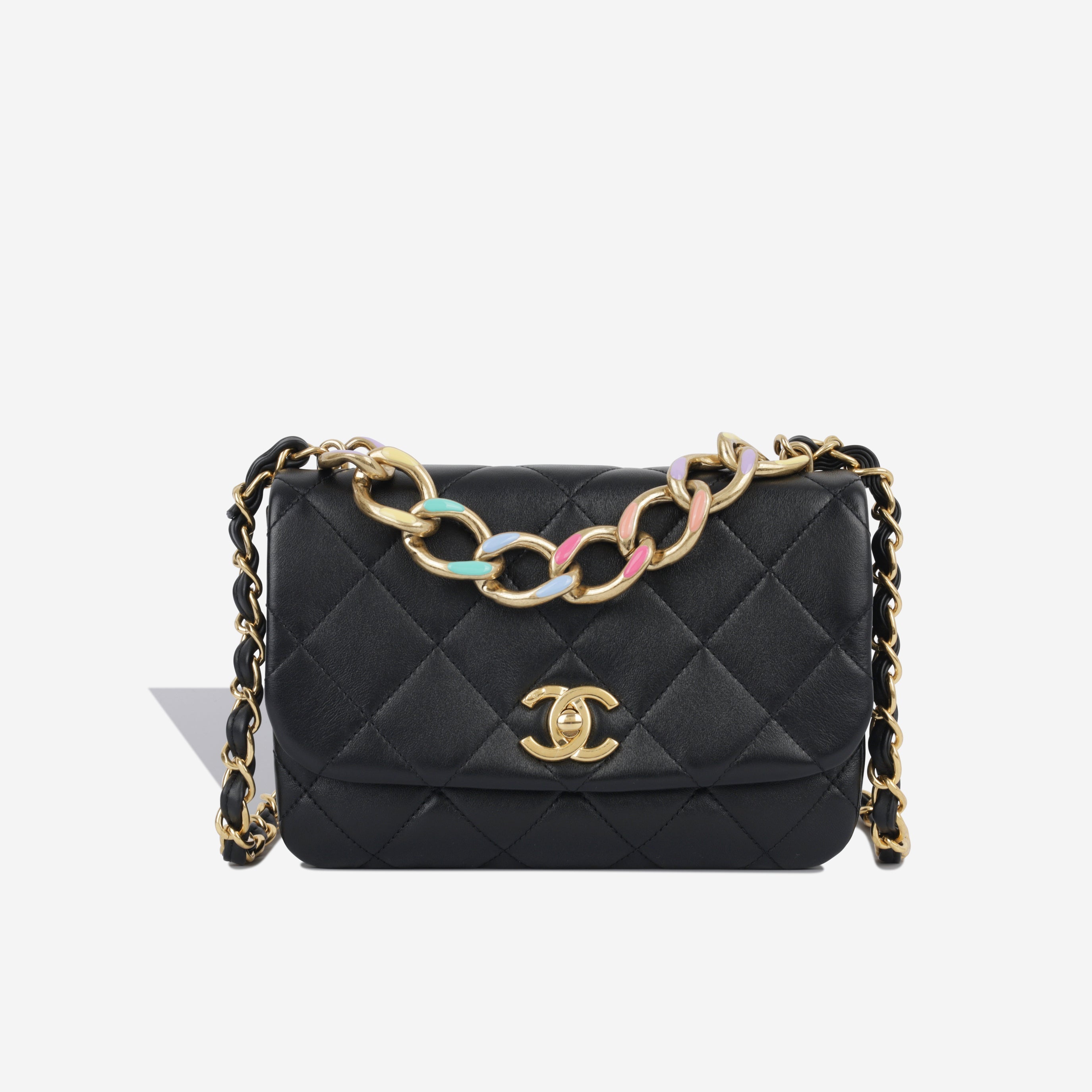 Chanel Seasonal Rainbow Chain Flap - Black Goatskin GHW