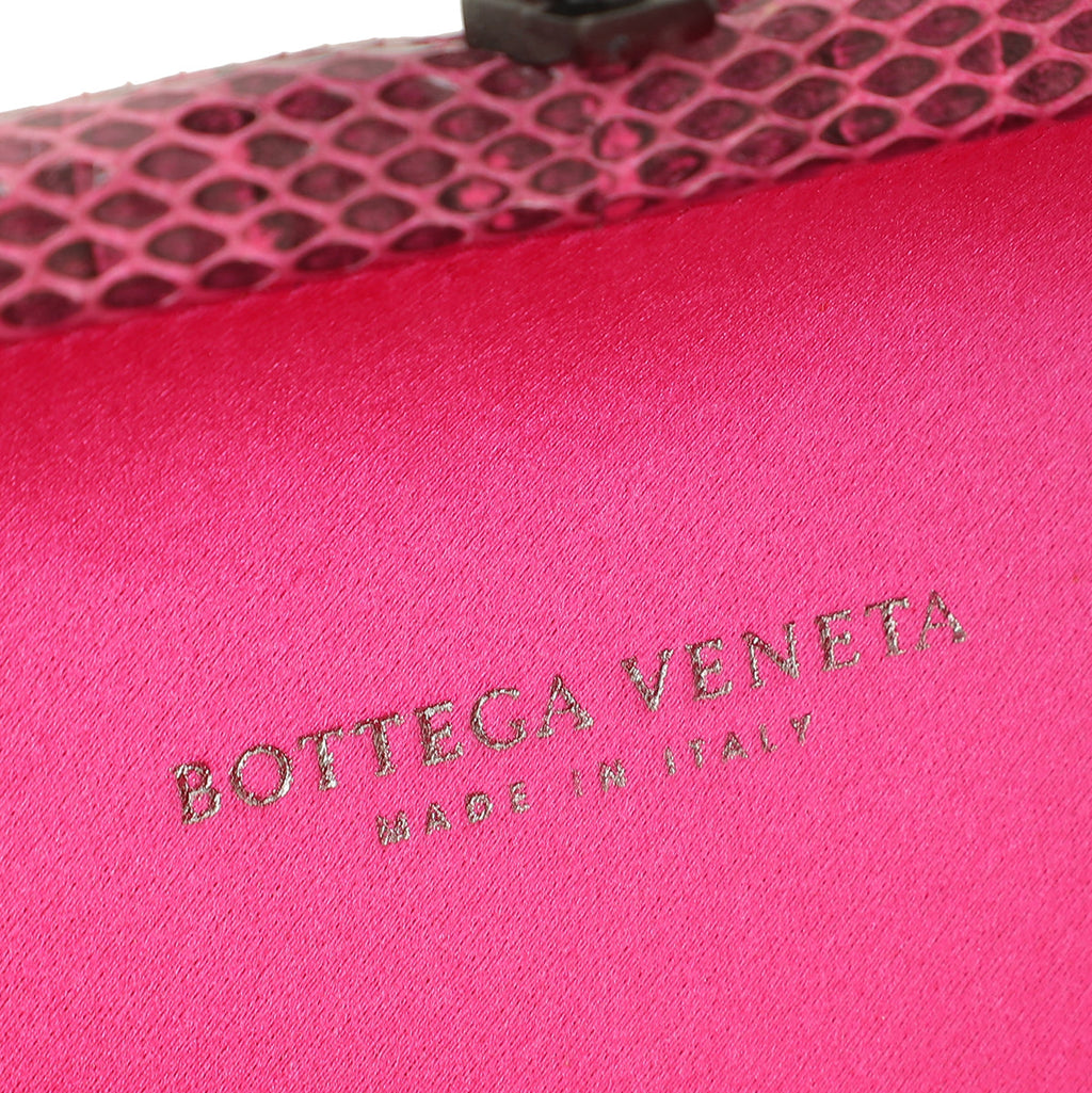 Bottega Veneta Fuchsia Satin Intrecciato Knot Clutch