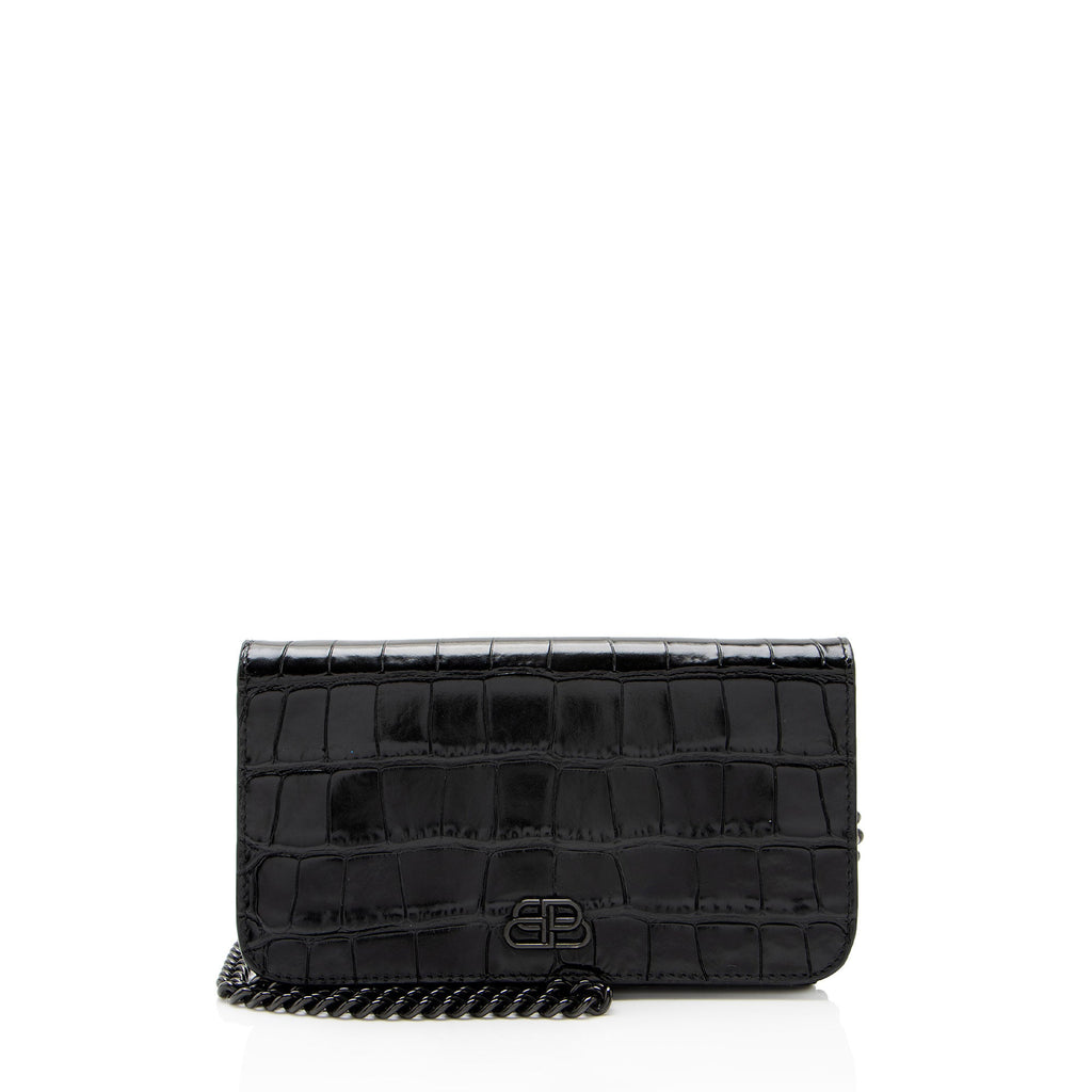 Balenciaga Croc Embossed BB Phone Holder on Chain