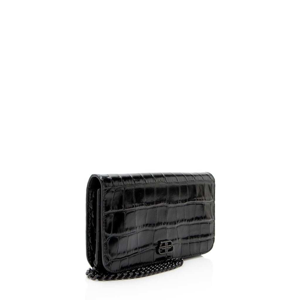 Balenciaga Croc Embossed BB Phone Holder on Chain