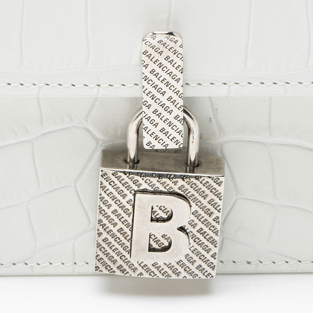 Balenciaga Croc Embossed Calfskin Lock Medium Shoulder Bag