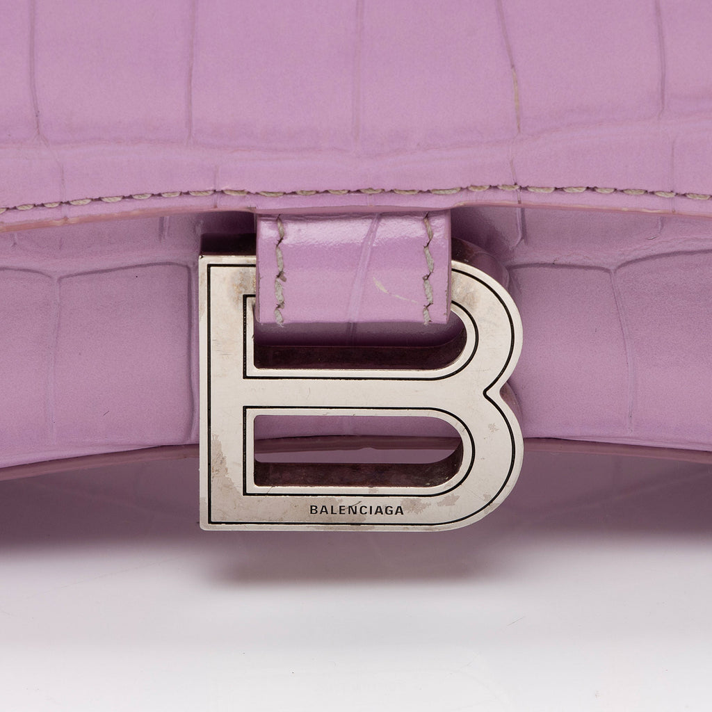 Balenciaga Shiny Croc Embossed Calfskin Hourglass XS Top Handle