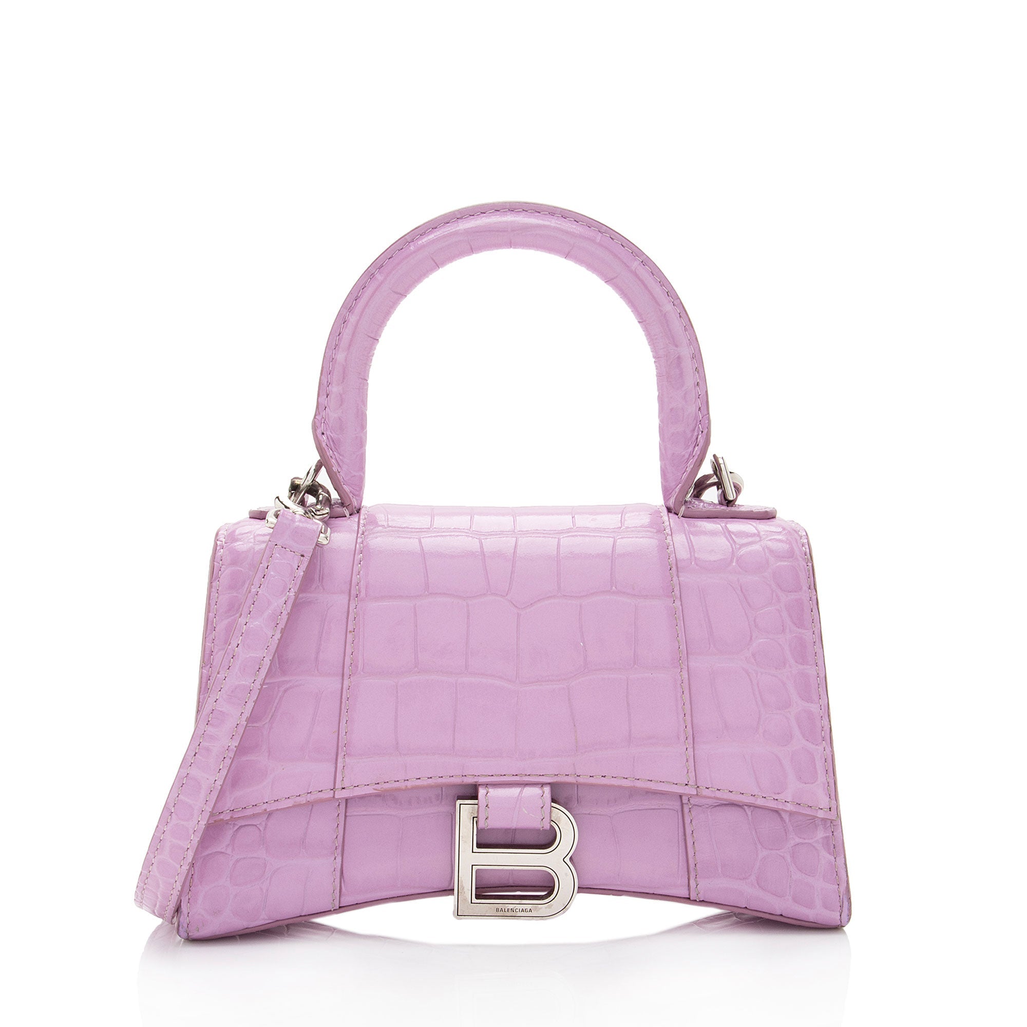 Balenciaga Shiny Croc Embossed Calfskin Hourglass XS Top Handle