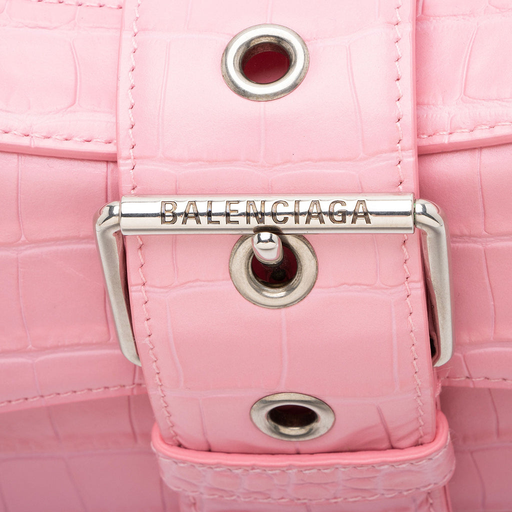 Balenciaga Croc Embossed Leather Lindsay Shoulder Bag