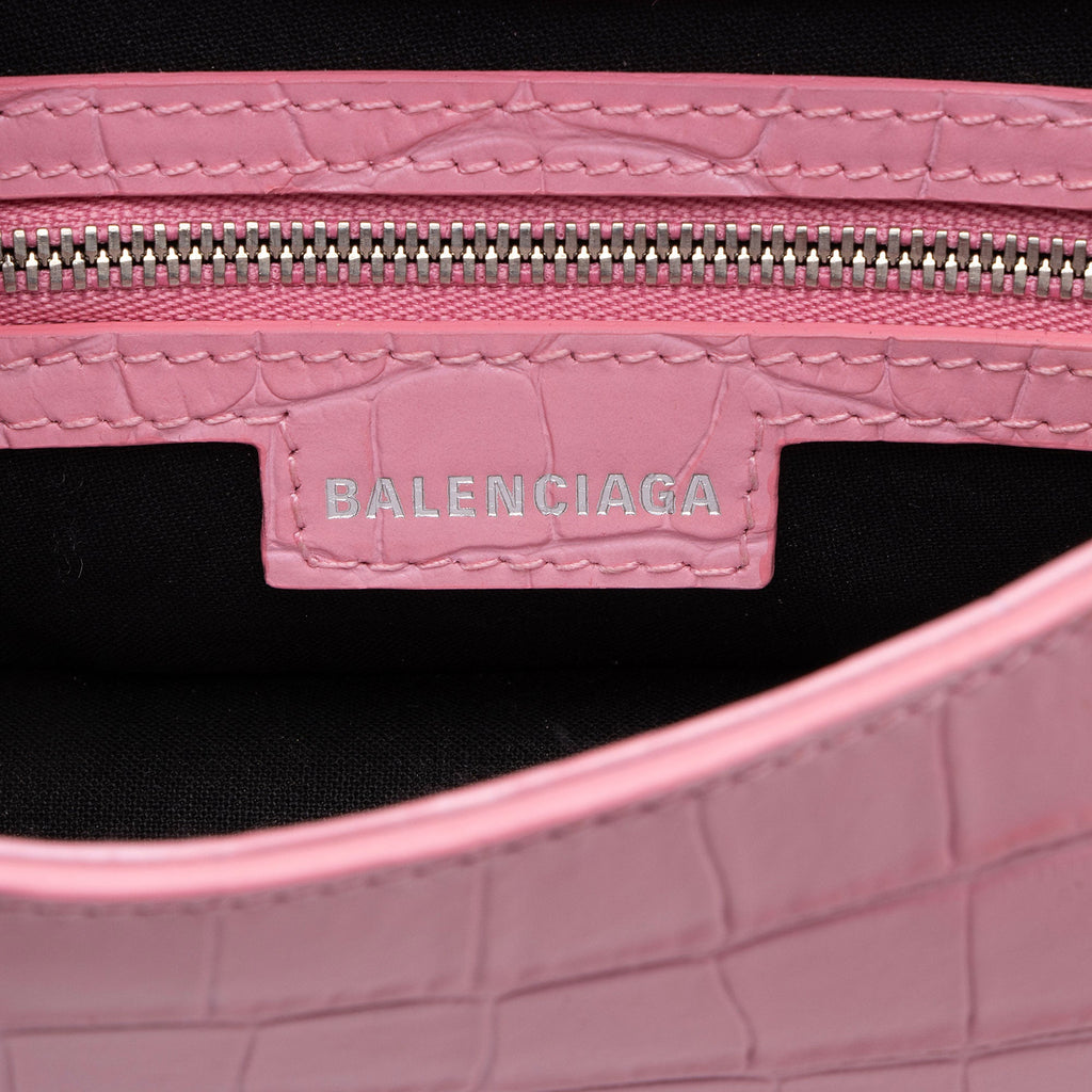 Balenciaga Croc Embossed Leather Lindsay Shoulder Bag