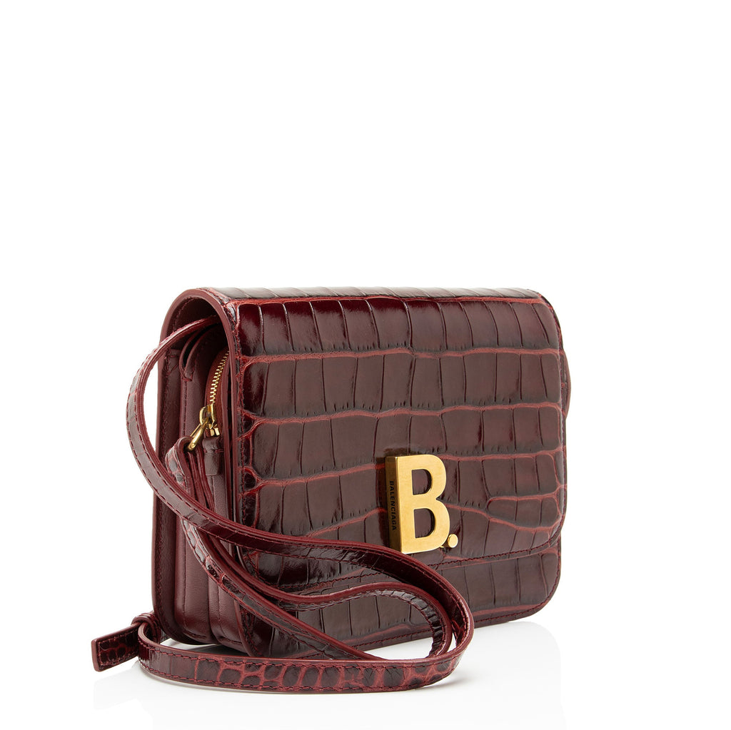 Balenciaga Croc Embossed Leather Small B Bag
