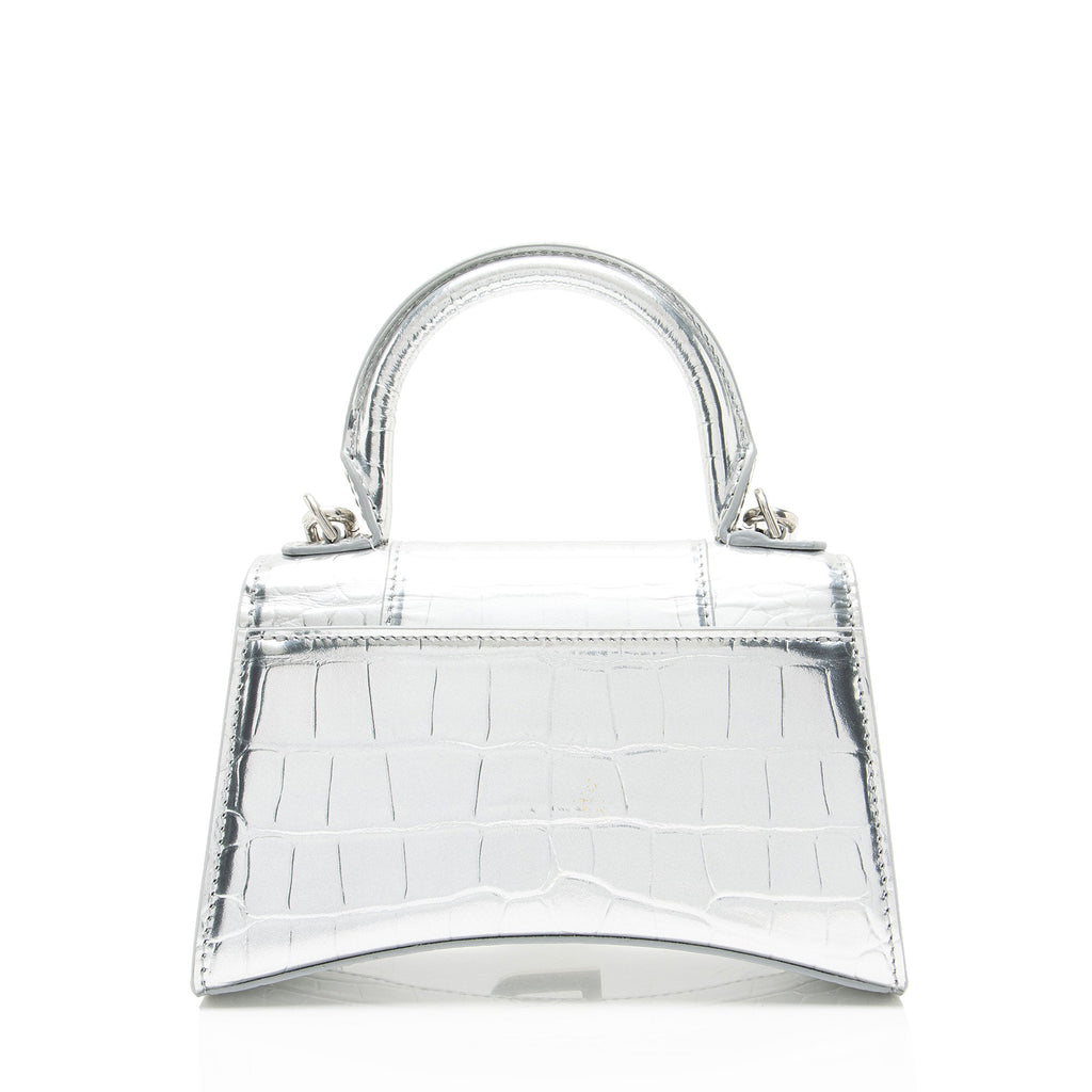 Balenciaga Metallic Croc Embossed Calfskin Hourglass XS Top Handle
