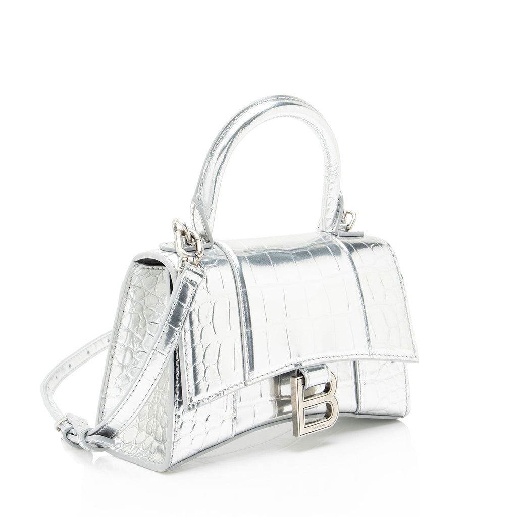 Balenciaga Metallic Croc Embossed Calfskin Hourglass XS Top Handle