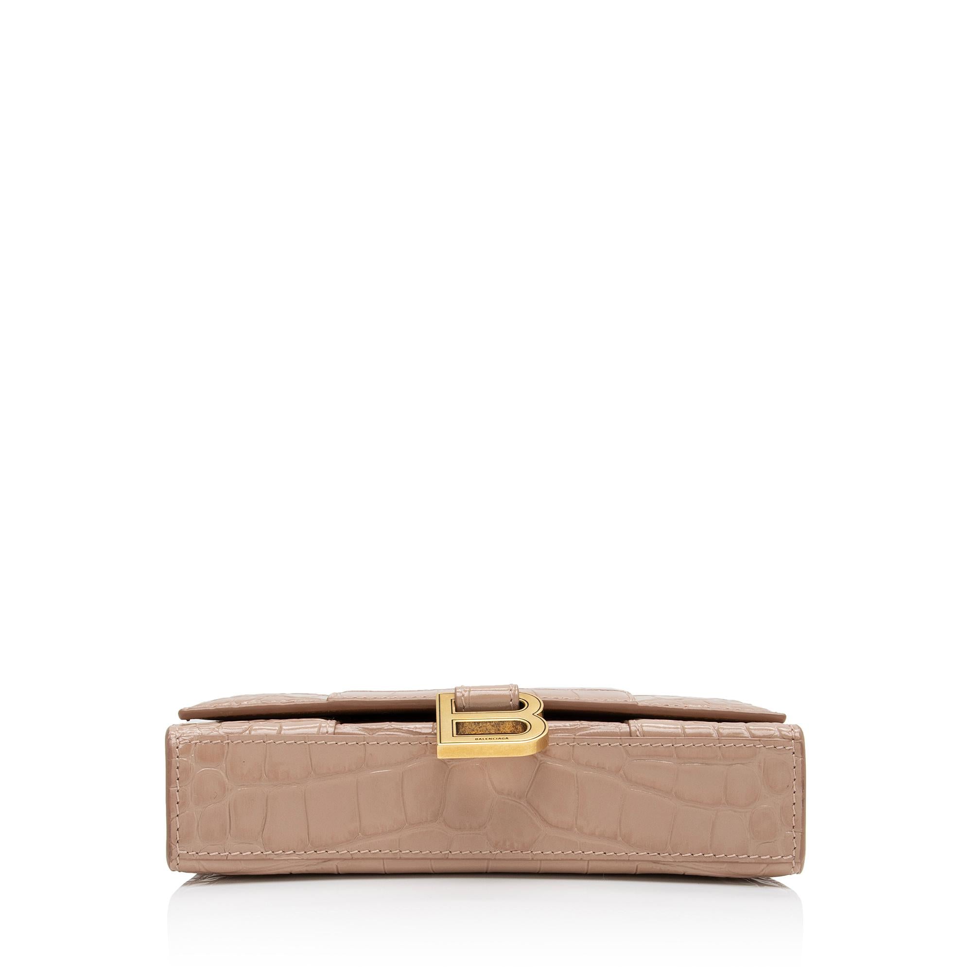 Balenciaga Shiny Croc Embossed Calfskin Hourglass Chain Bag (SHF-ZdcMW4)