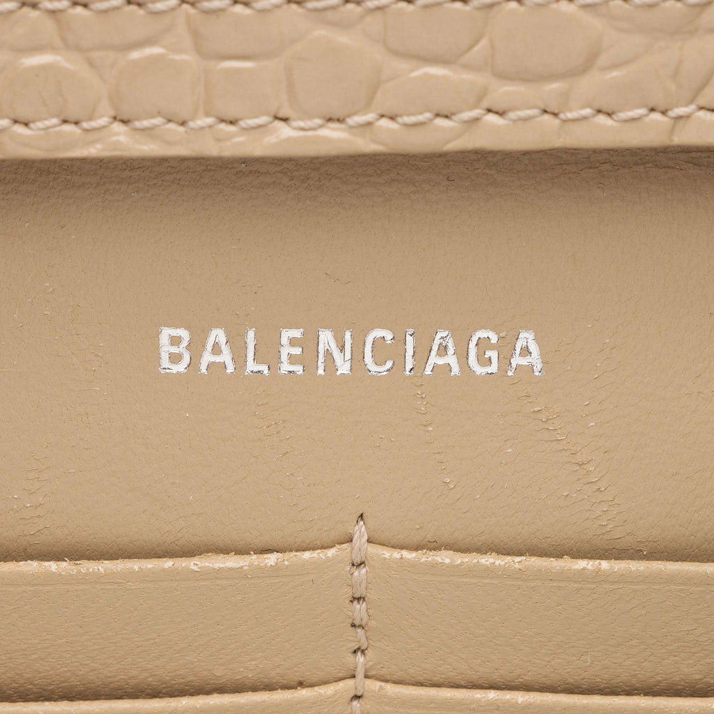 Balenciaga Shiny Croc Embossed Calfskin Hourglass Wallet on Chain