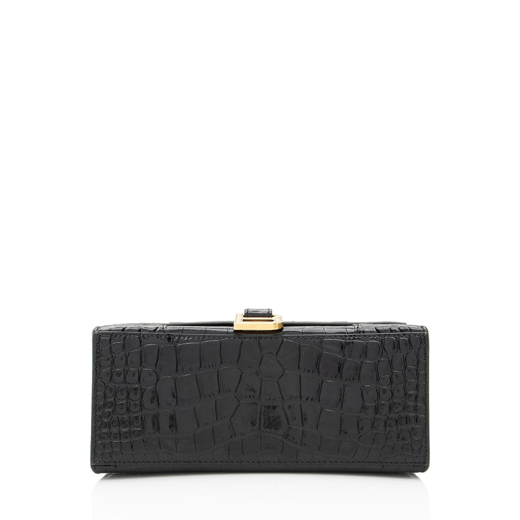 Balenciaga Shiny Croc Embossed Calfskin Hourglass Small Top Handle