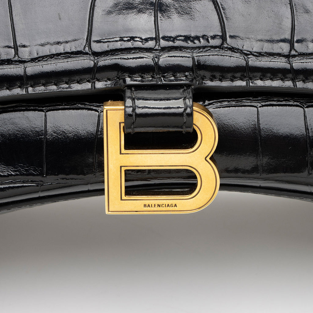Balenciaga Shiny Croc Embossed Calfskin Hourglass Small Top Handle