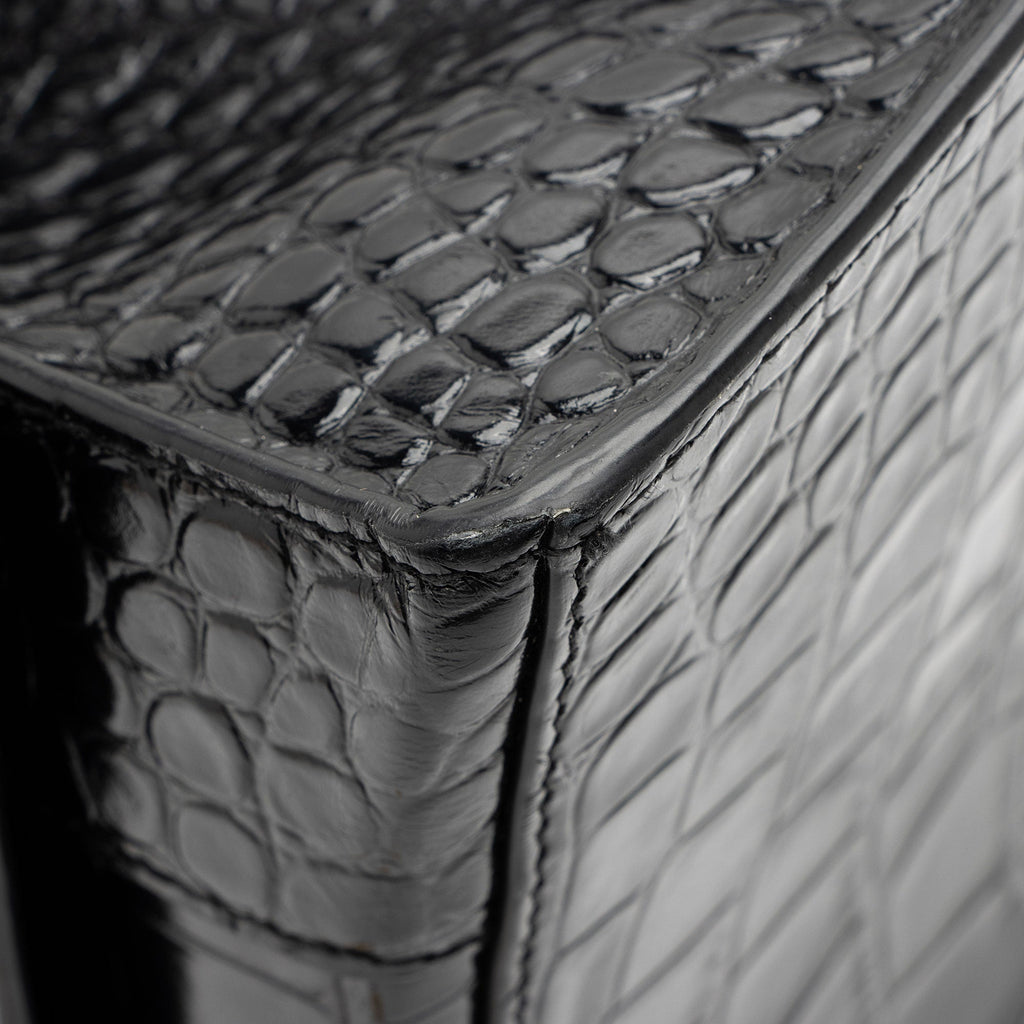 Balenciaga Shiny Croc Embossed Calfskin Hourglass Small Top Handle