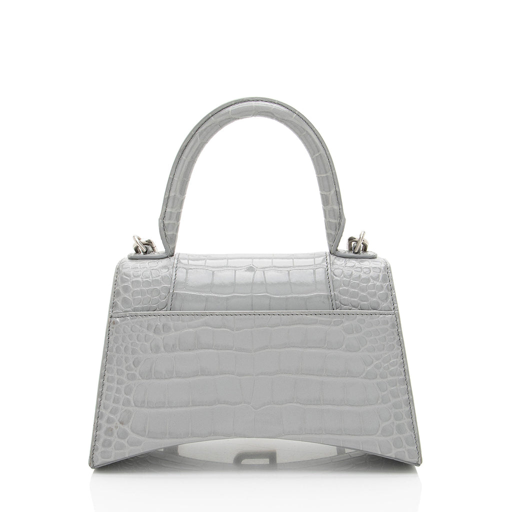 Balenciaga Shiny Croc Embossed Calfskin Hourglass Small Top Handle