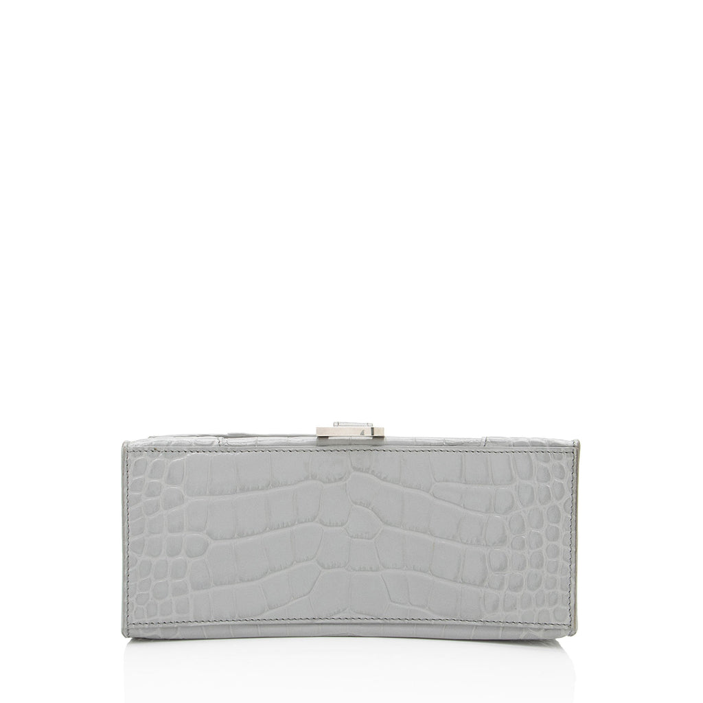 Balenciaga Shiny Croc Embossed Calfskin Hourglass Small Top Handle