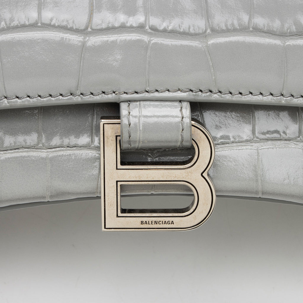Balenciaga Shiny Croc Embossed Calfskin Hourglass Small Top Handle