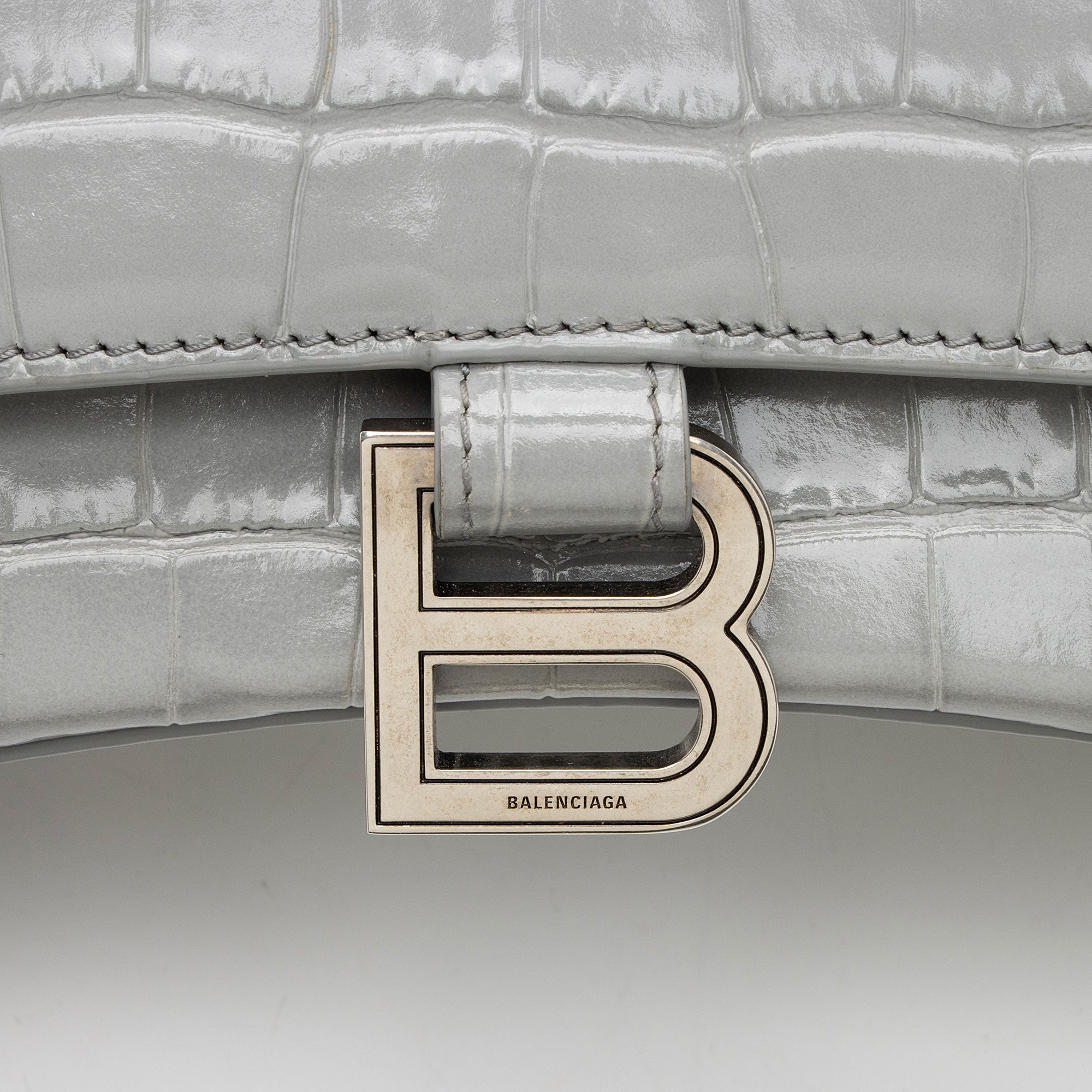 Balenciaga Shiny Croc Embossed Calfskin Hourglass Small Top Handle