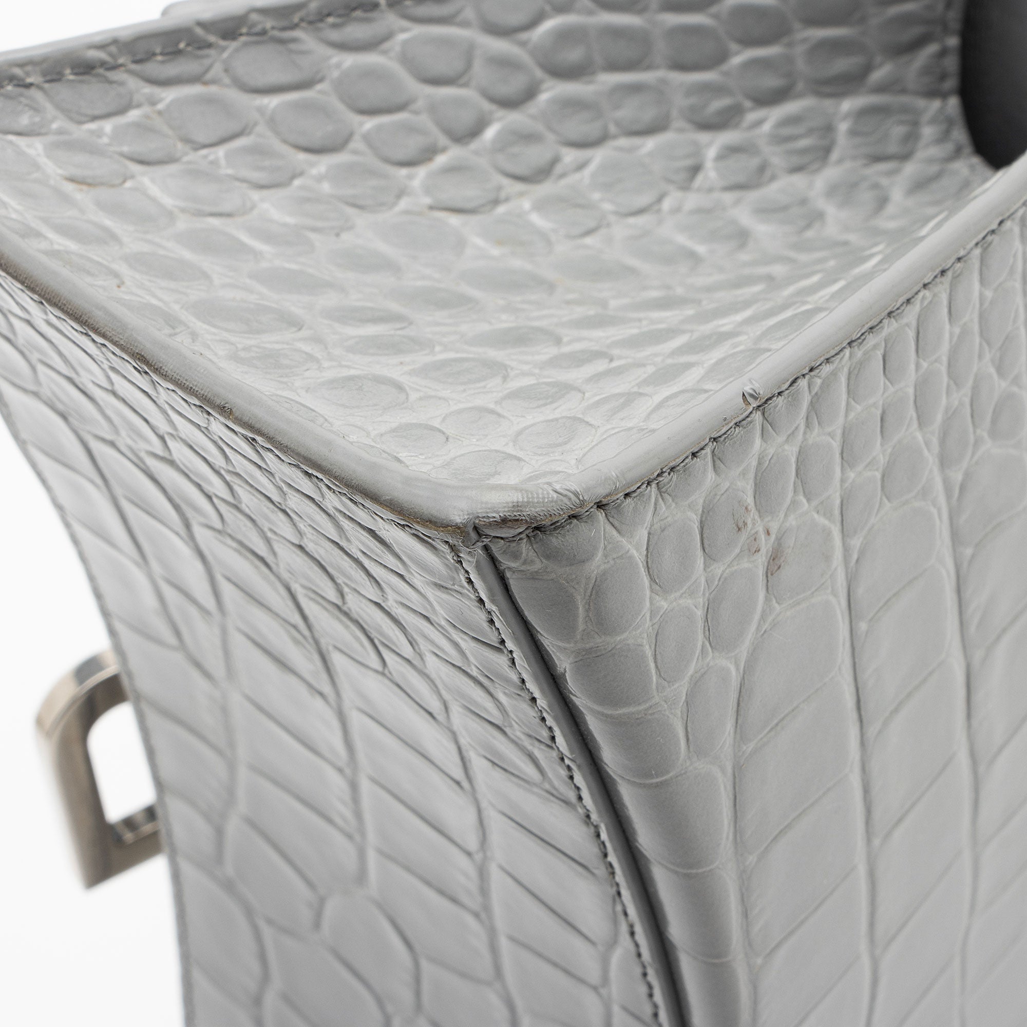 Balenciaga Shiny Croc Embossed Calfskin Hourglass Small Top Handle