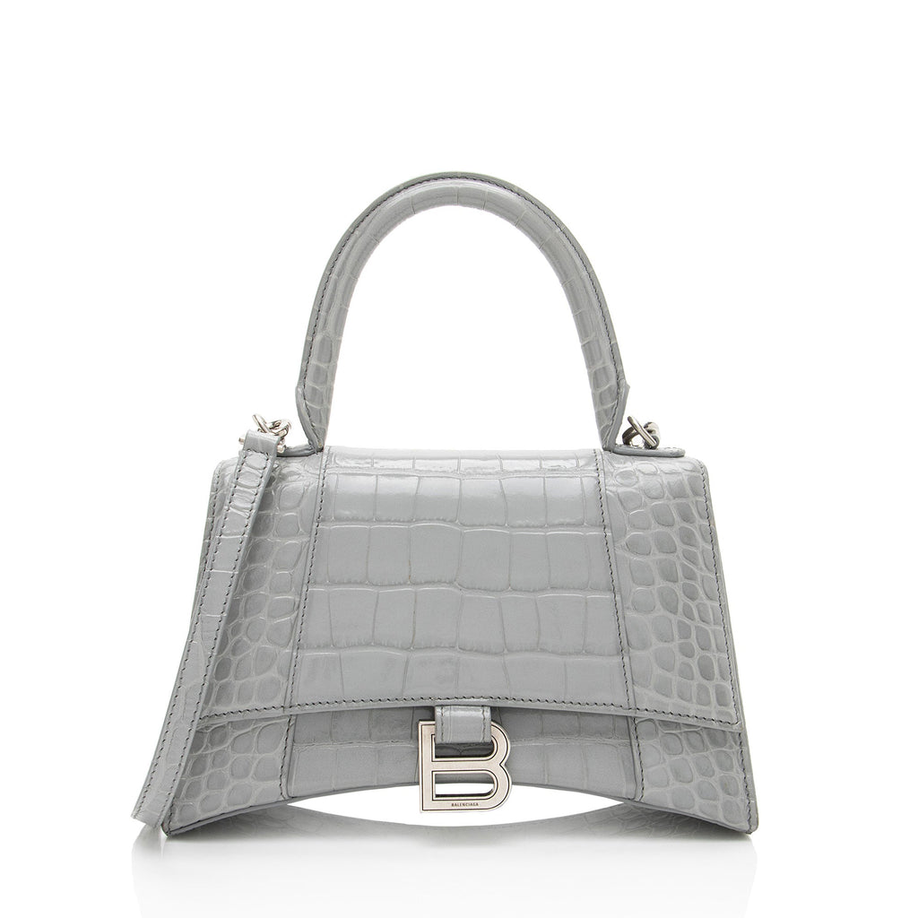 Balenciaga Shiny Croc Embossed Calfskin Hourglass Small Top Handle