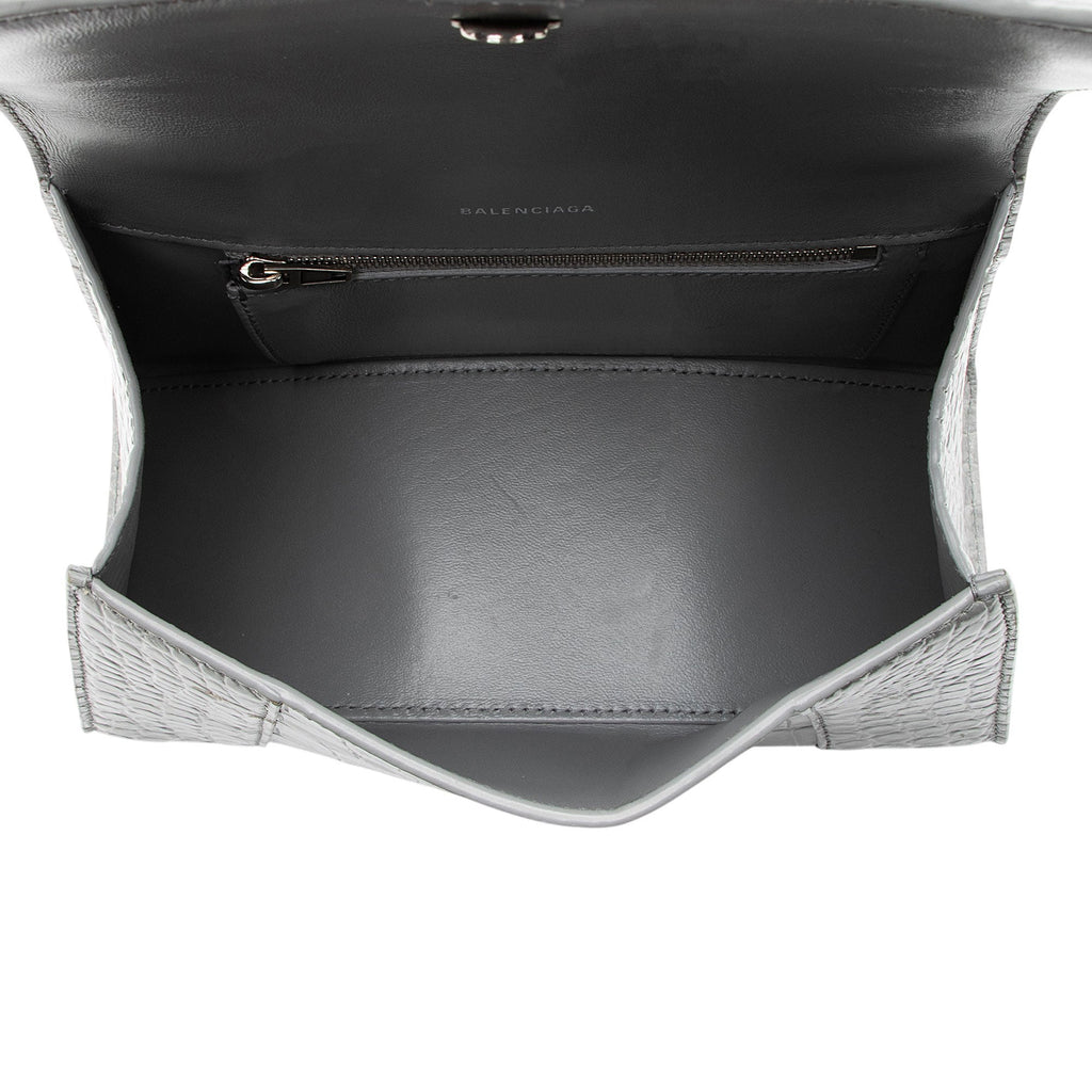 Balenciaga Shiny Croc Embossed Calfskin Hourglass Small Top Handle