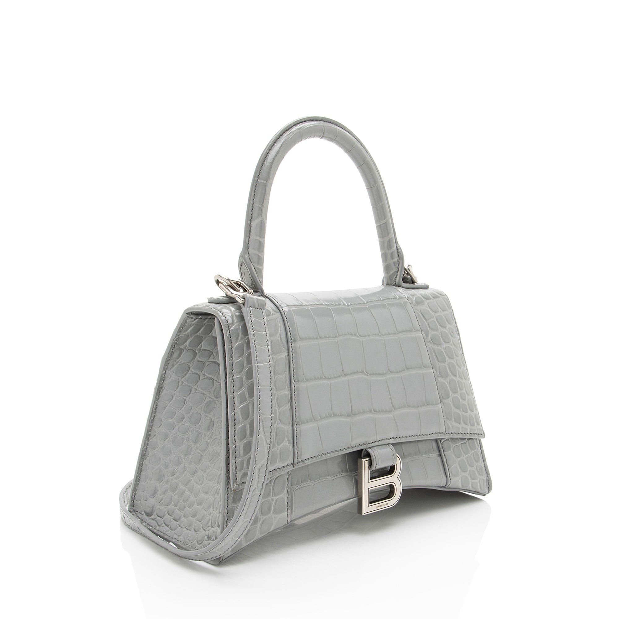 Balenciaga Shiny Croc Embossed Calfskin Hourglass Small Top Handle