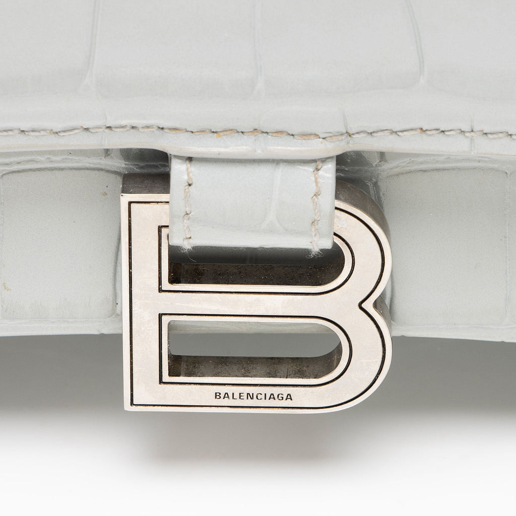 Balenciaga Shiny Croc Embossed Calfskin Hourglass Small Top Handle