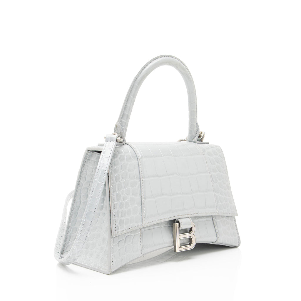Balenciaga Shiny Croc Embossed Calfskin Hourglass Small Top Handle