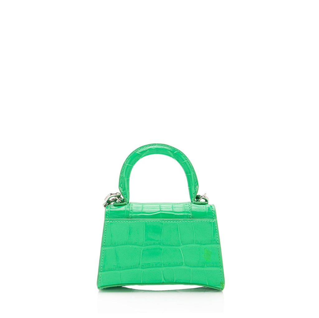 Balenciaga Shiny Croc Embossed Calfskin Hourglass Super Nano Top Handle